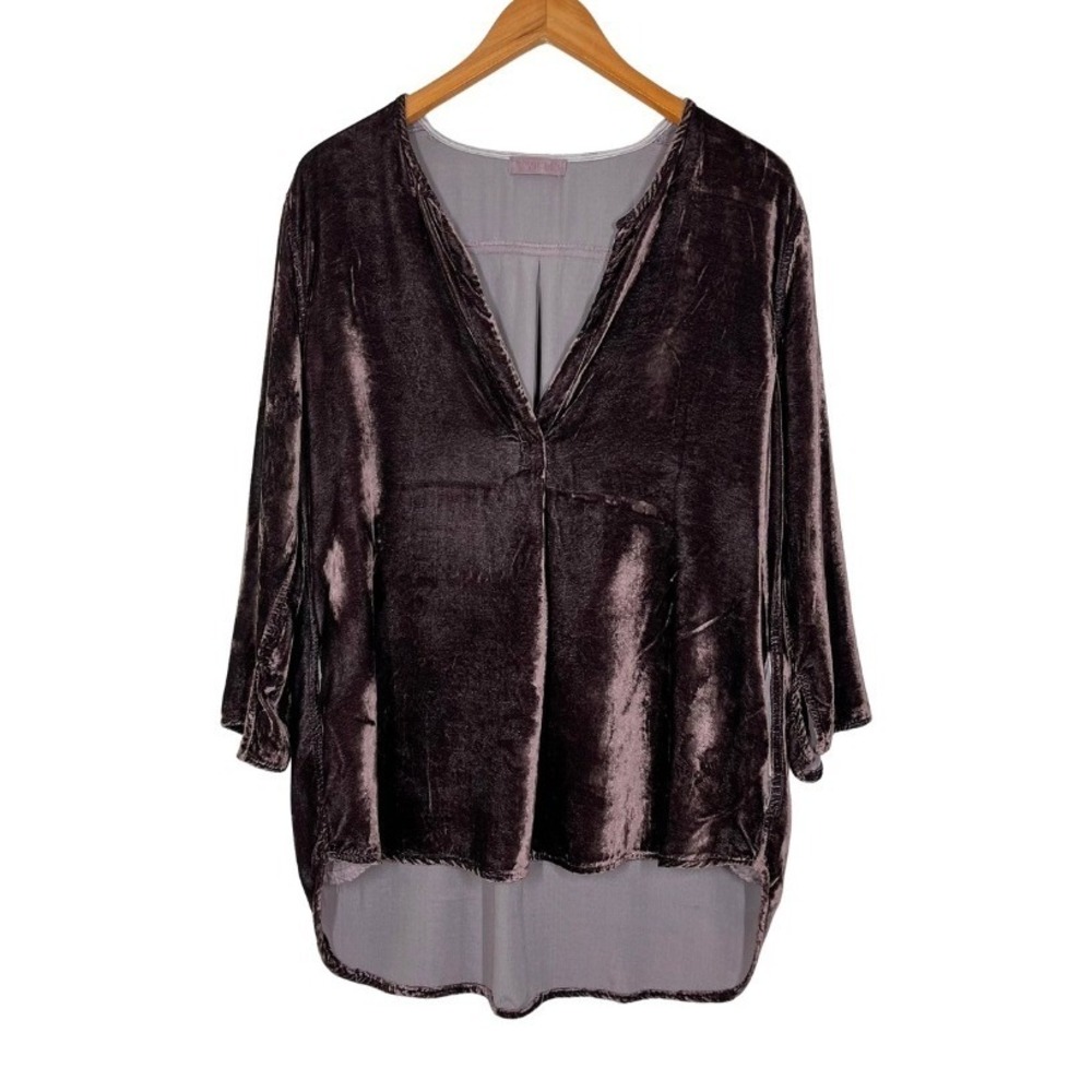 CP Shades Womens Velvet Silk Blend V-Neck Tunic Blouse Plum Brown Size M USA